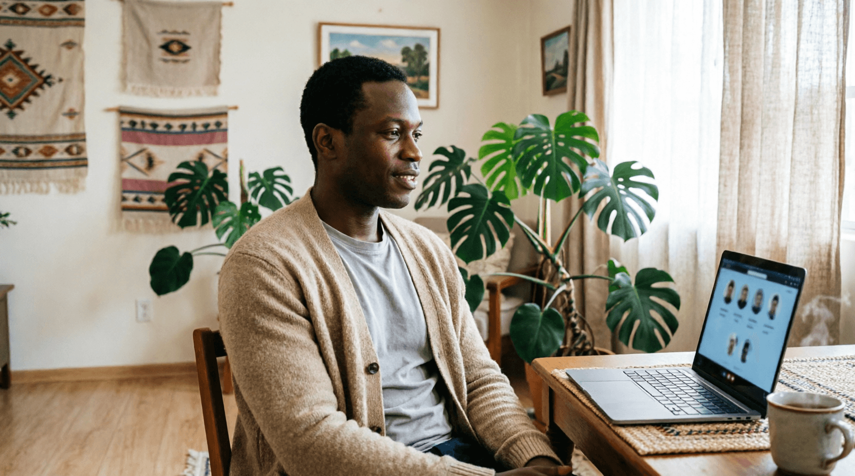 Person attending an online therapy session from home in Kenya