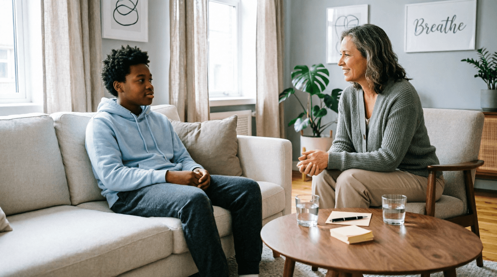 Teen therapy session in a safe, welcoming environment